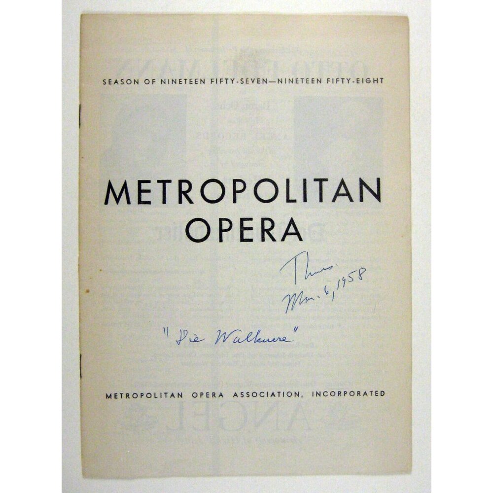 Program 1958 Season Metropolitan Opera Die Walkuere Otto Edelmann Irene Dalis